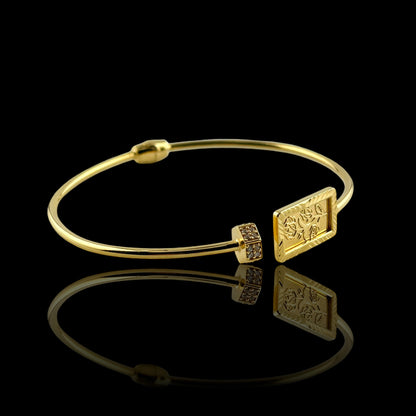 21K Solid Gold Open Bangle Flower Bracelet