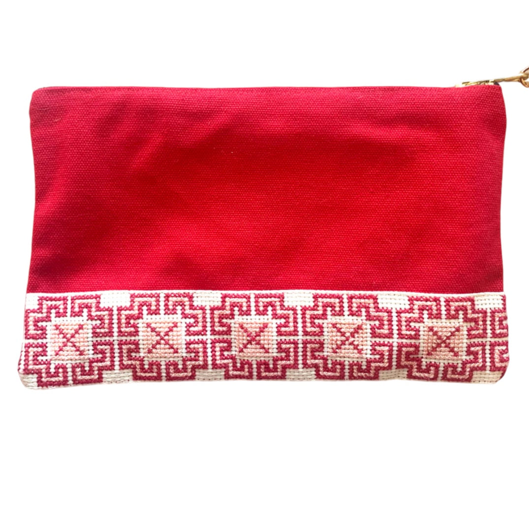 Hand-Made Embroidery Tatreez Pouch - Red