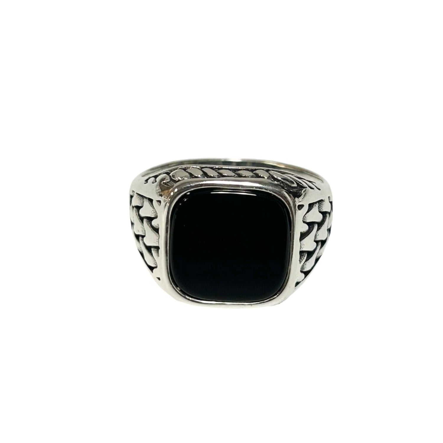 Sterling Silver Black Onyx Agate Stone Ring