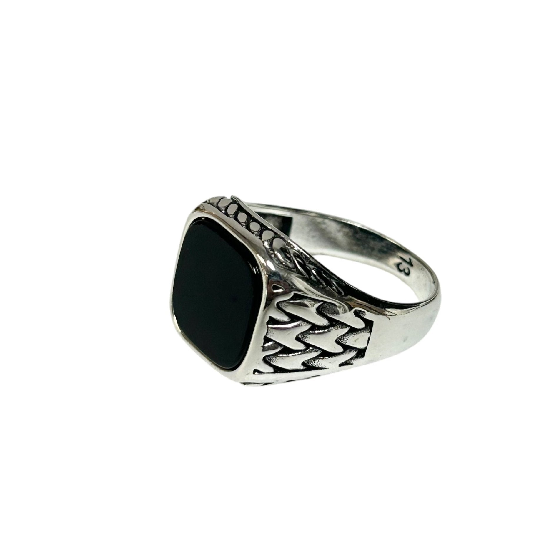 Sterling Silver Black Onyx Agate Stone Ring