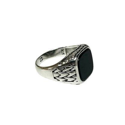 Sterling Silver Black Onyx Agate Stone Ring