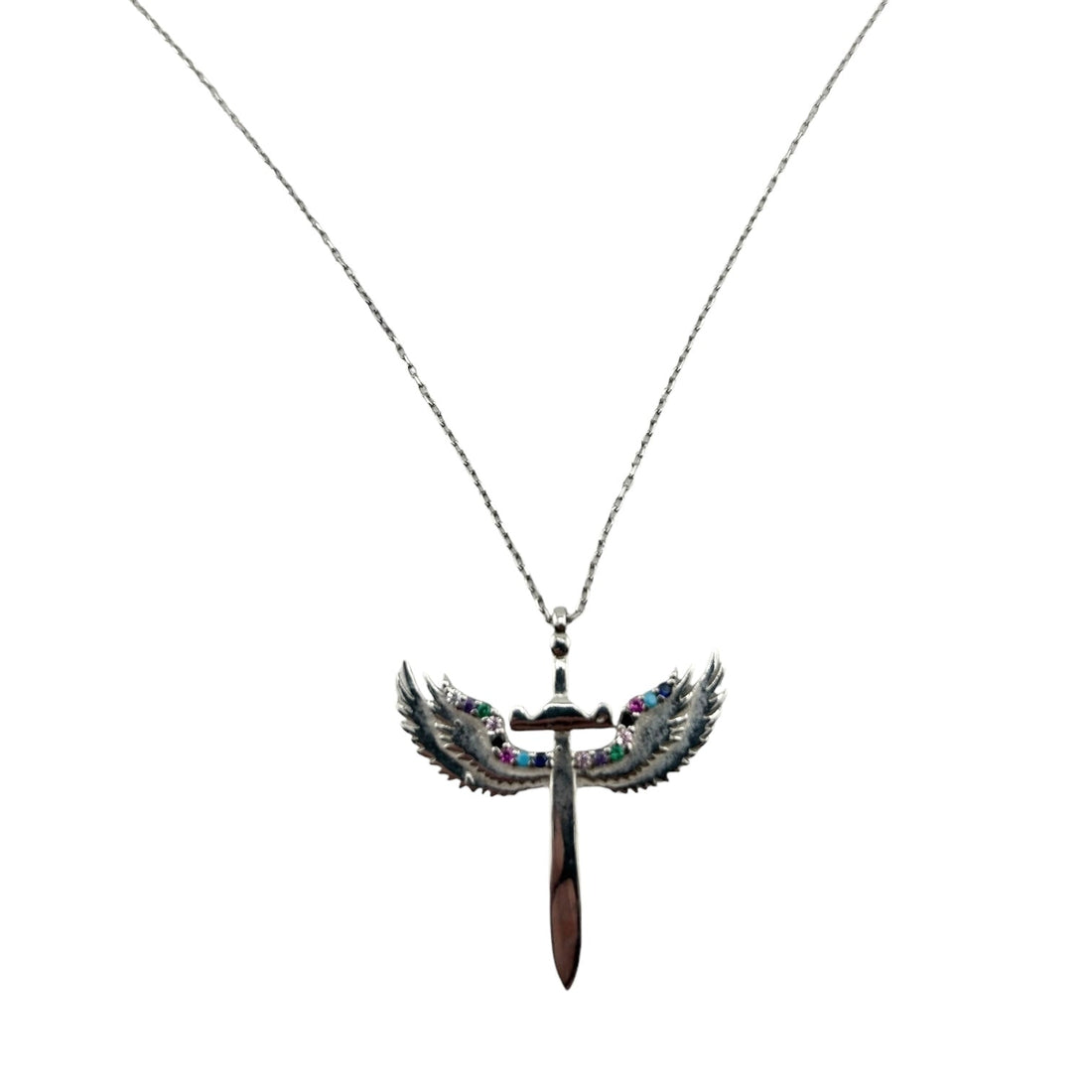 Sterling Silver Sword &amp; Wings Womens Necklace