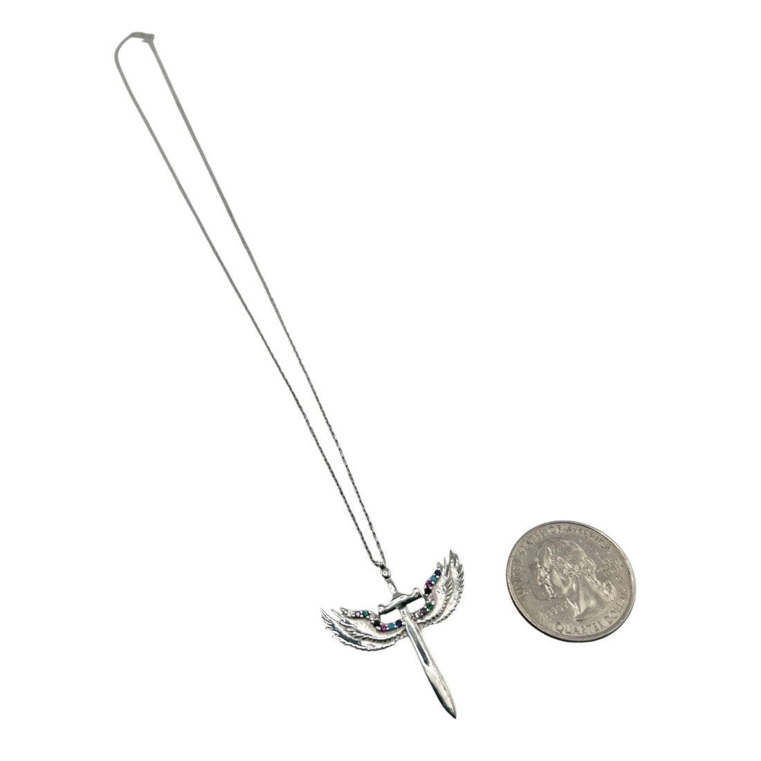 Sterling Silver Sword &amp; Wings Womens Necklace