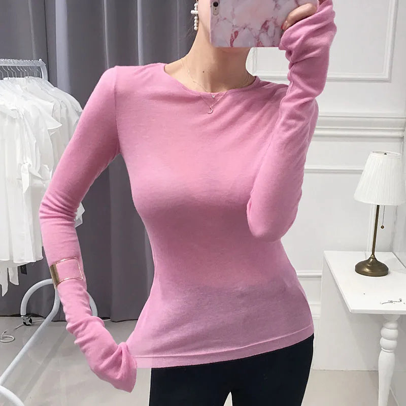 Korean Style Slim Basic Elasticity Femme Long Sleeve Shirt