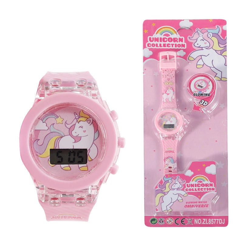 Kids Watch Luminous Color Sports Electronic Watches Children Alarm Clock Cartoon Unicorn Flash Birthday Party Girls Gift Student