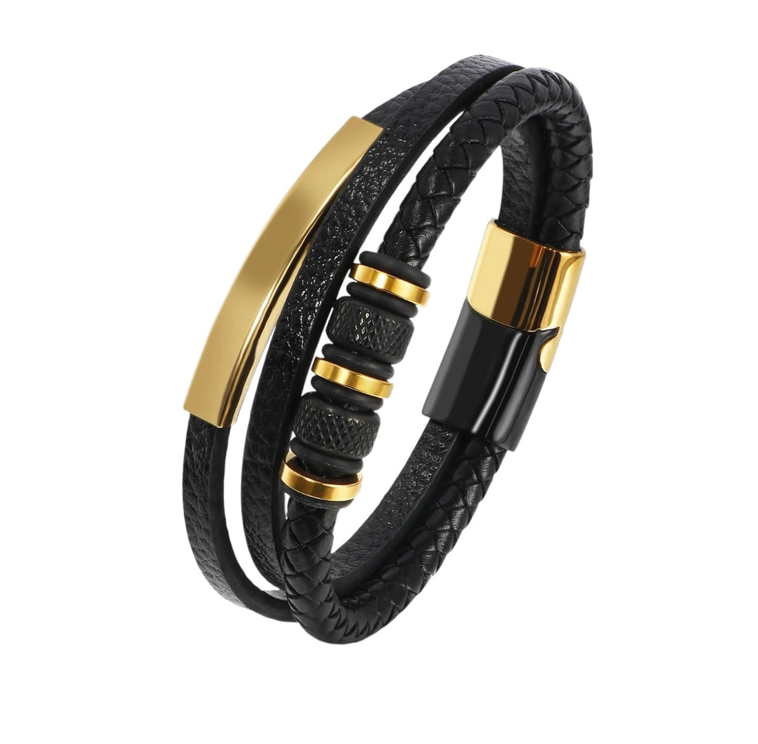 Mens Genuine Leather Stainless Steel Magnetic Clasps Bracelet