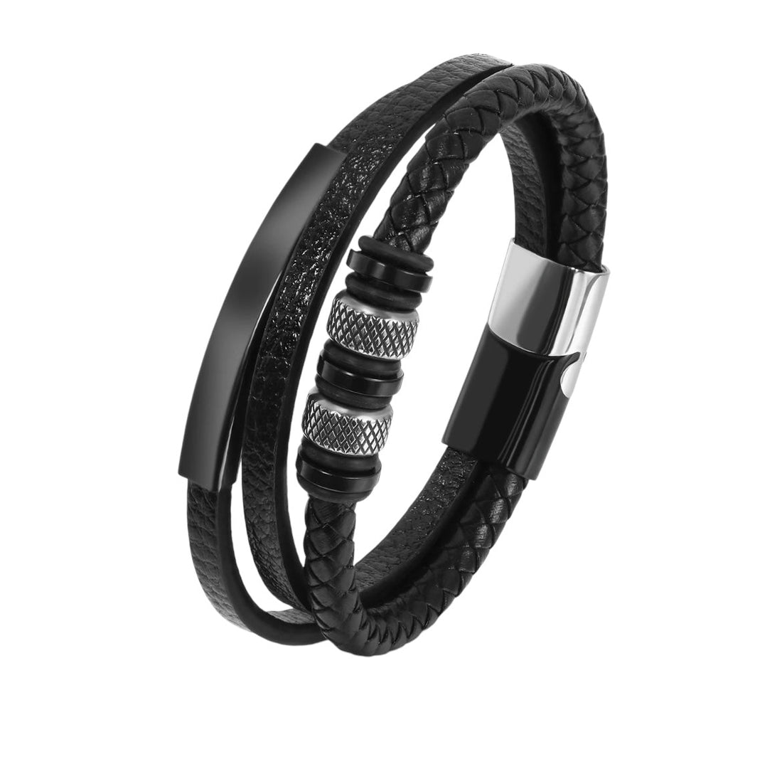 Mens Genuine Leather Stainless Steel Magnetic Clasps Bracelet