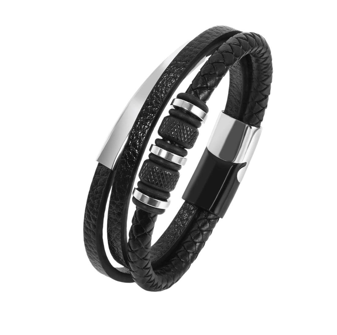 Mens Genuine Leather Stainless Steel Magnetic Clasps Bracelet