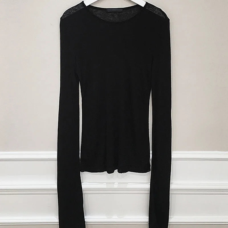 Korean Style Slim Basic Elasticity Femme Long Sleeve Shirt