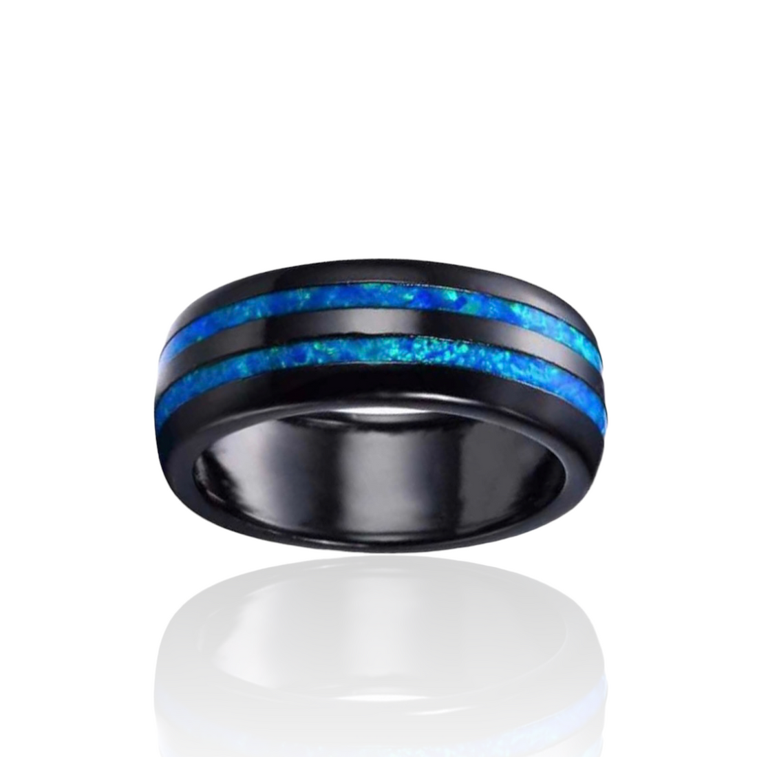 Synthetic Opal 8mm Black Tungsten Band