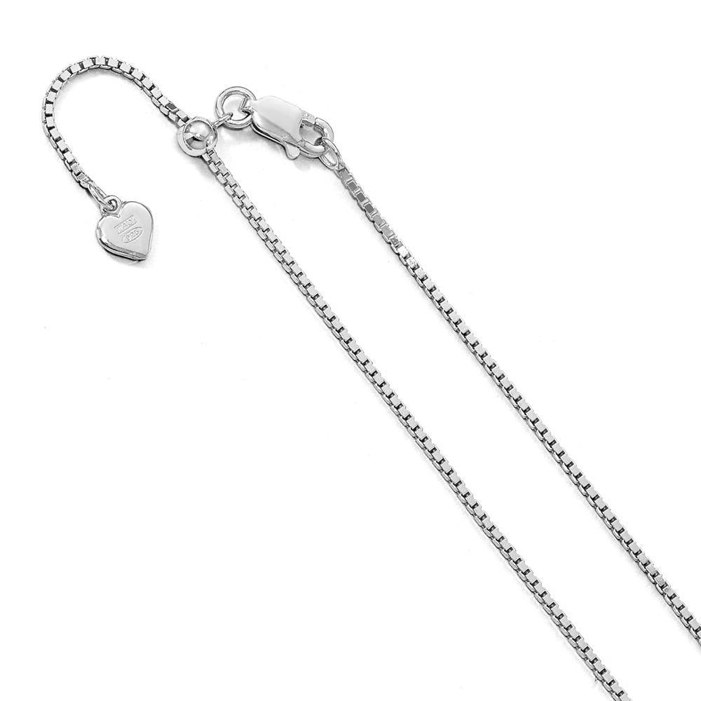 Rhodium Over Sterling Silver Box 1mm Adjustable 22&quot; Chain