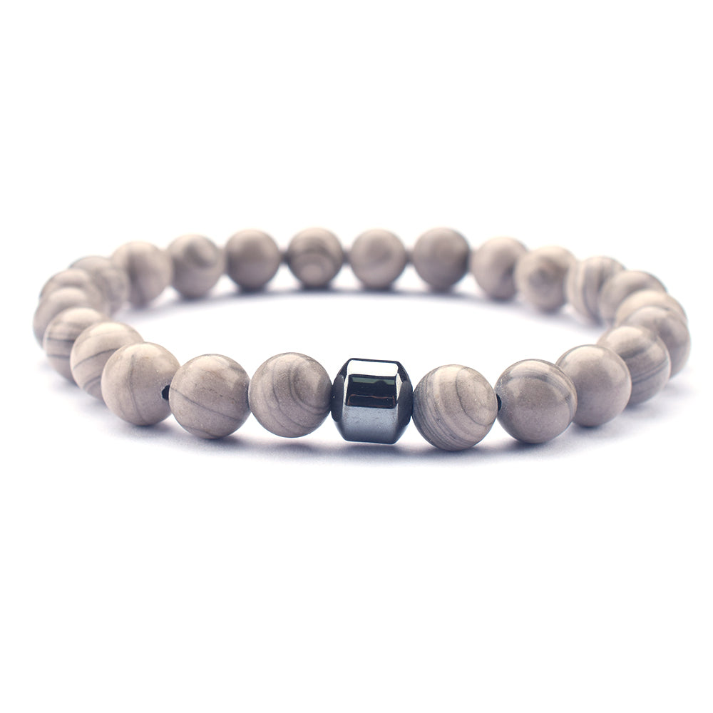 Gray Wood Grain Stone 8mm Stretch Bracelet