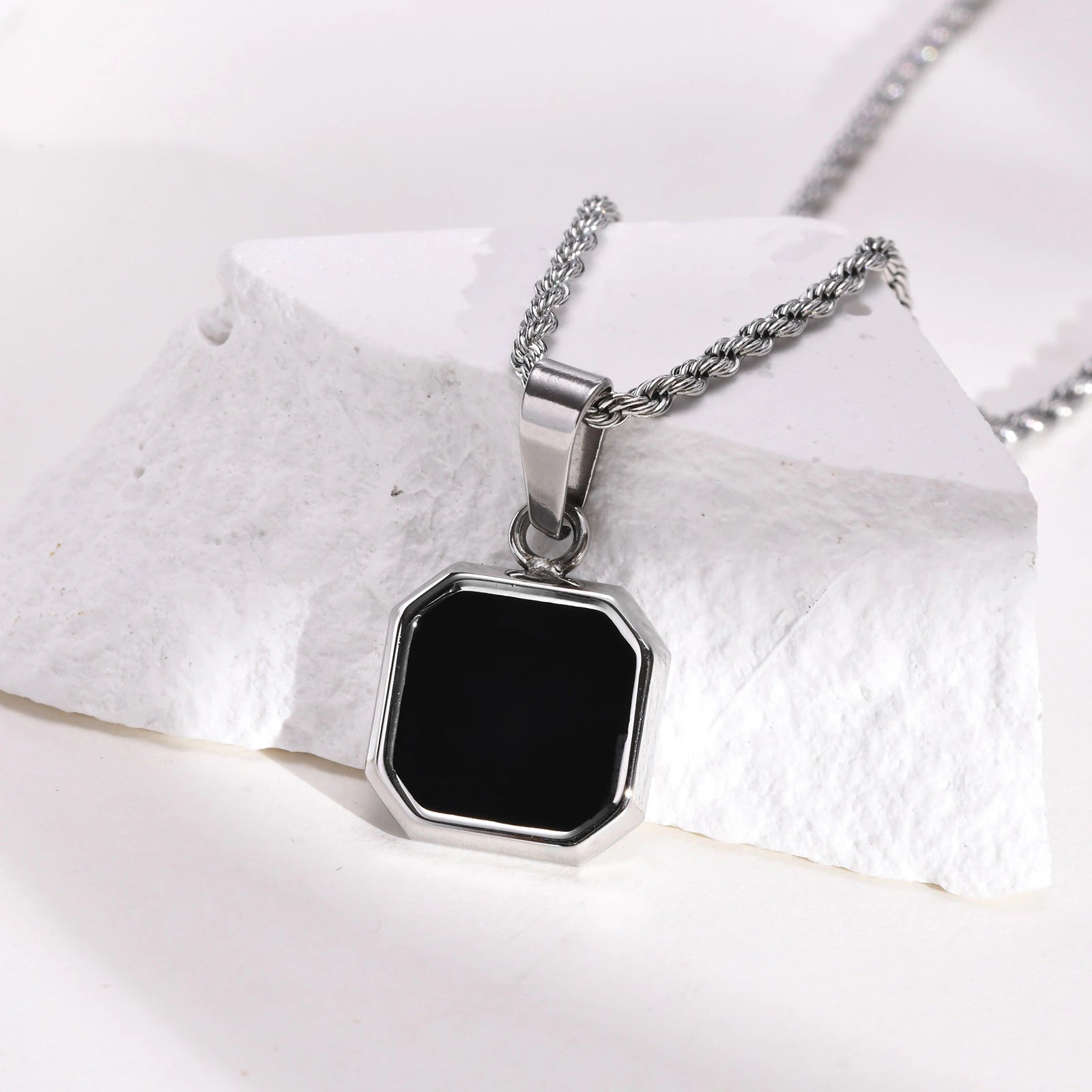 Stainless Steel Enamel Square Necklace