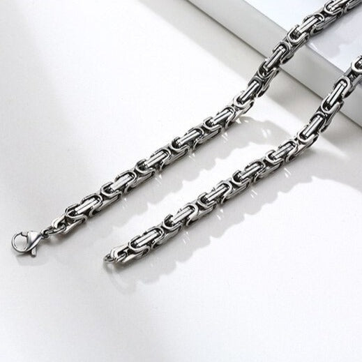 Stainless Steel 4mm Square Byzantine 24&quot; Chain Necklace