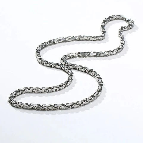 Stainless Steel 4mm Square Byzantine 24&quot; Chain Necklace