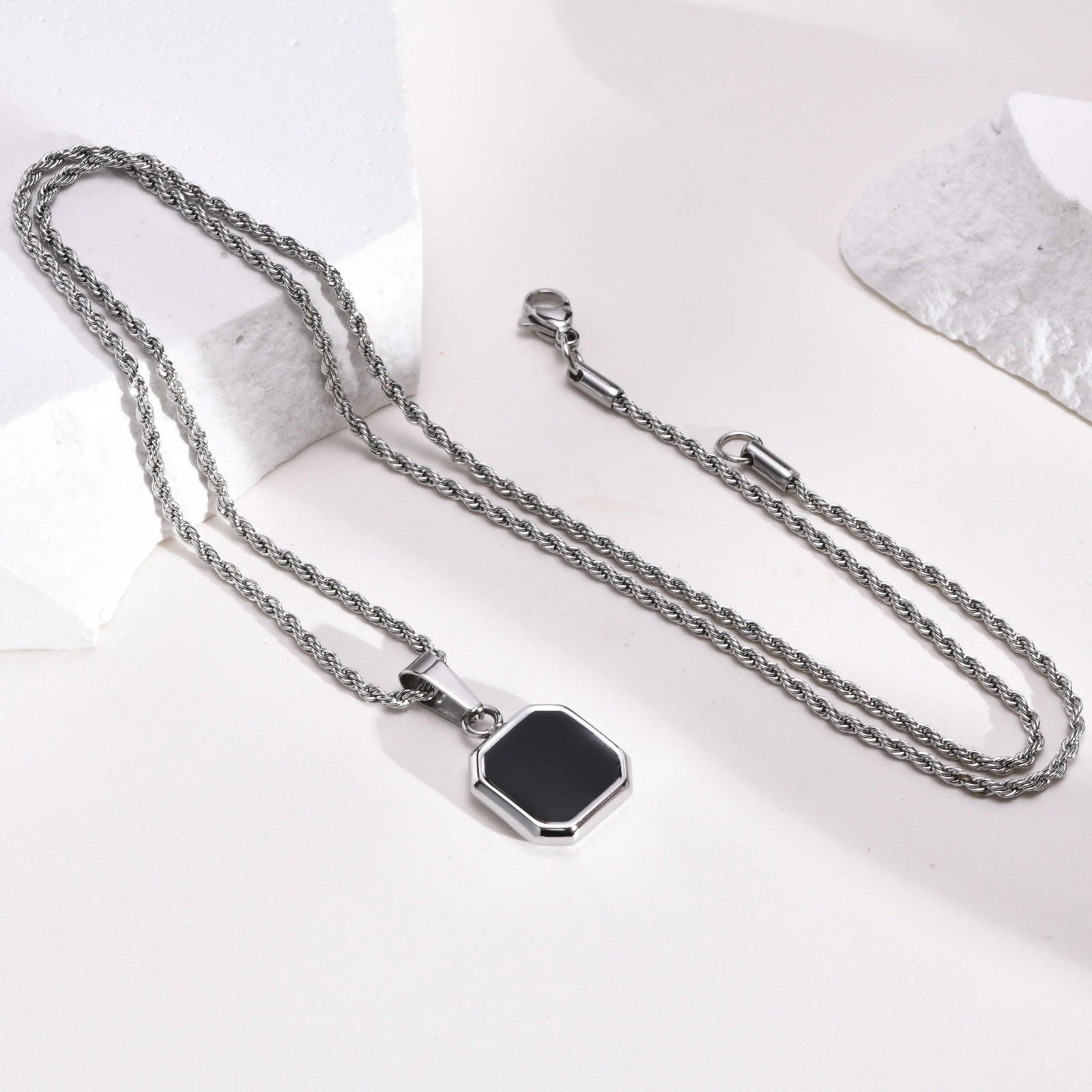 Stainless Steel Enamel Square Necklace