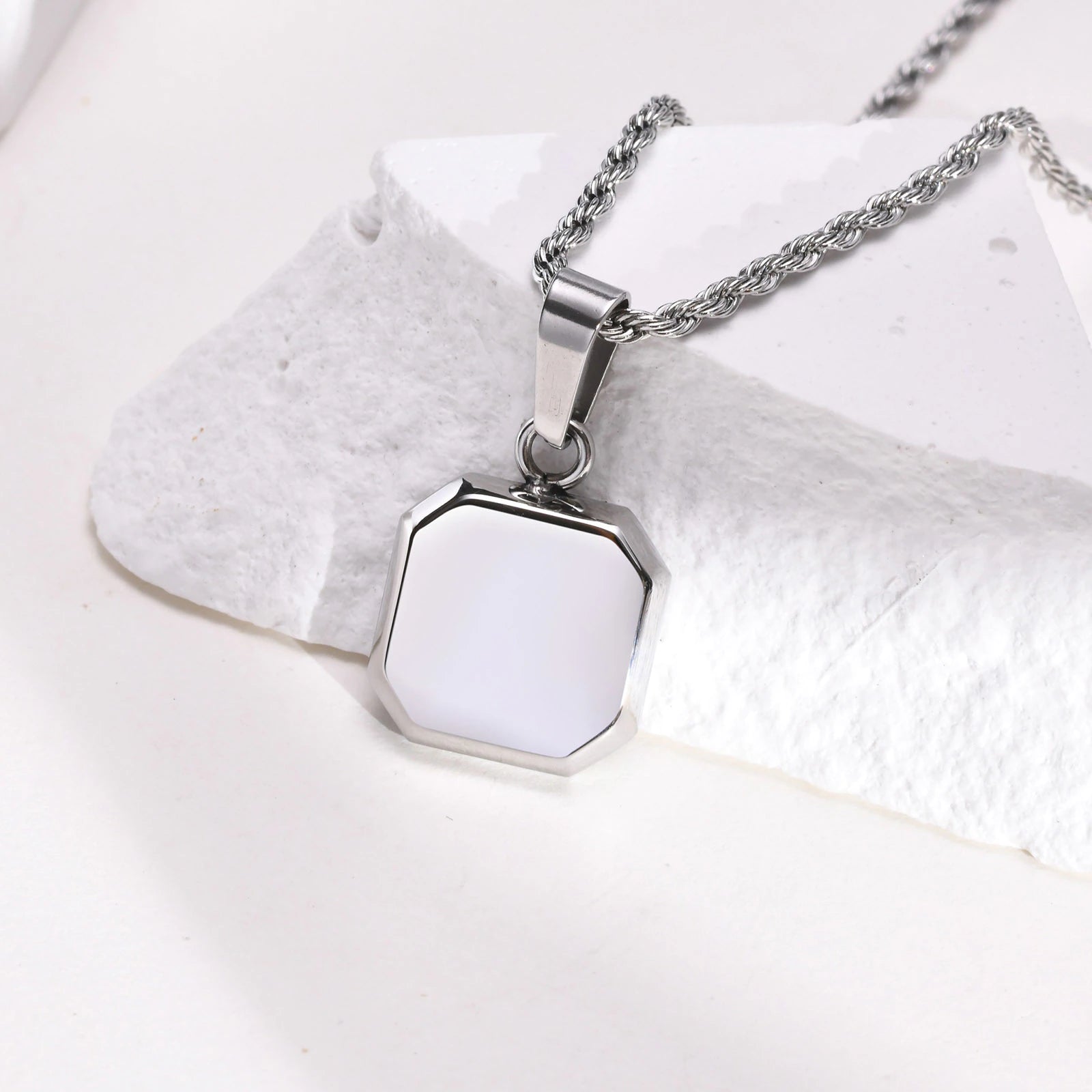 Stainless Steel Enamel Square Necklace