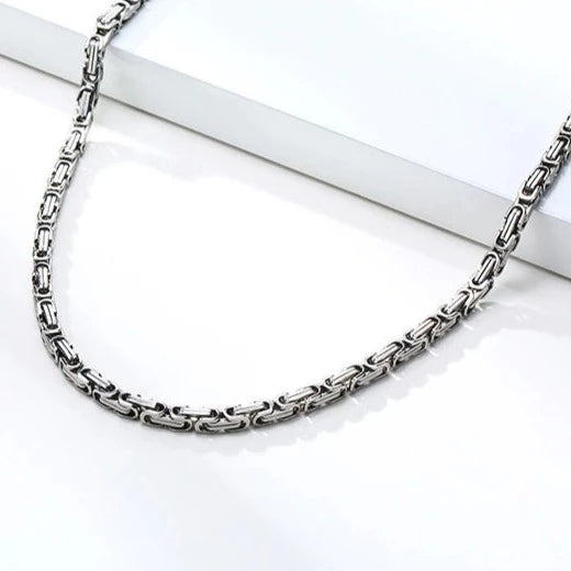 Stainless Steel 4mm Square Byzantine 24&quot; Chain Necklace