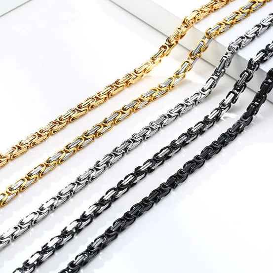 Stainless Steel 4mm Square Byzantine 24&quot; Chain Necklace