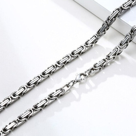 Stainless Steel 4mm Square Byzantine 24&quot; Chain Necklace