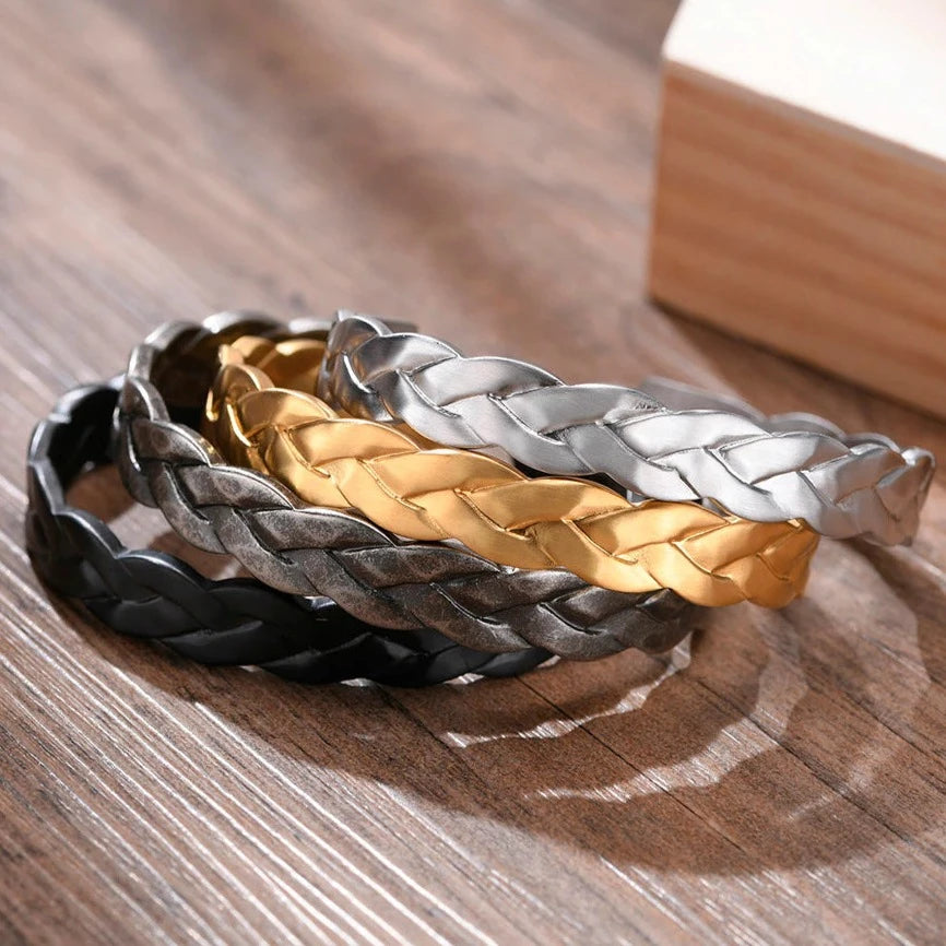 Stainless Steel Vintage Wheat Twisted Cuff Bracelet