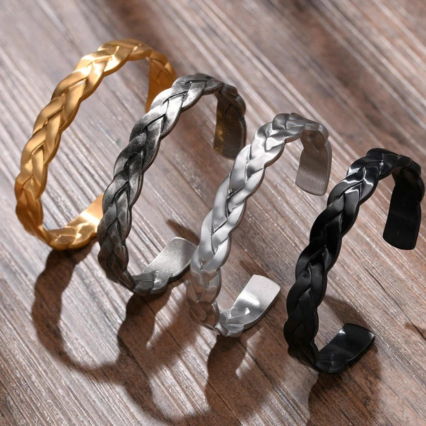 Stainless Steel Vintage Wheat Twisted Cuff Bracelet