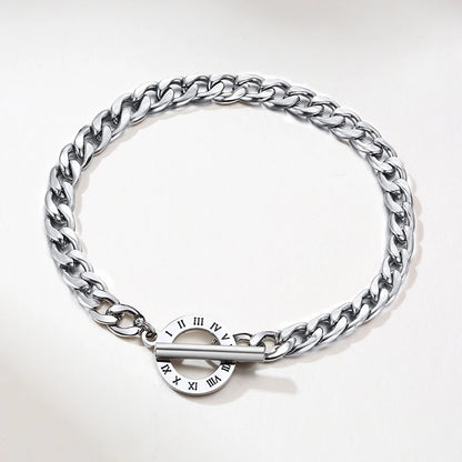 Stainless Steel Roman Numeral Cuban Bracelet