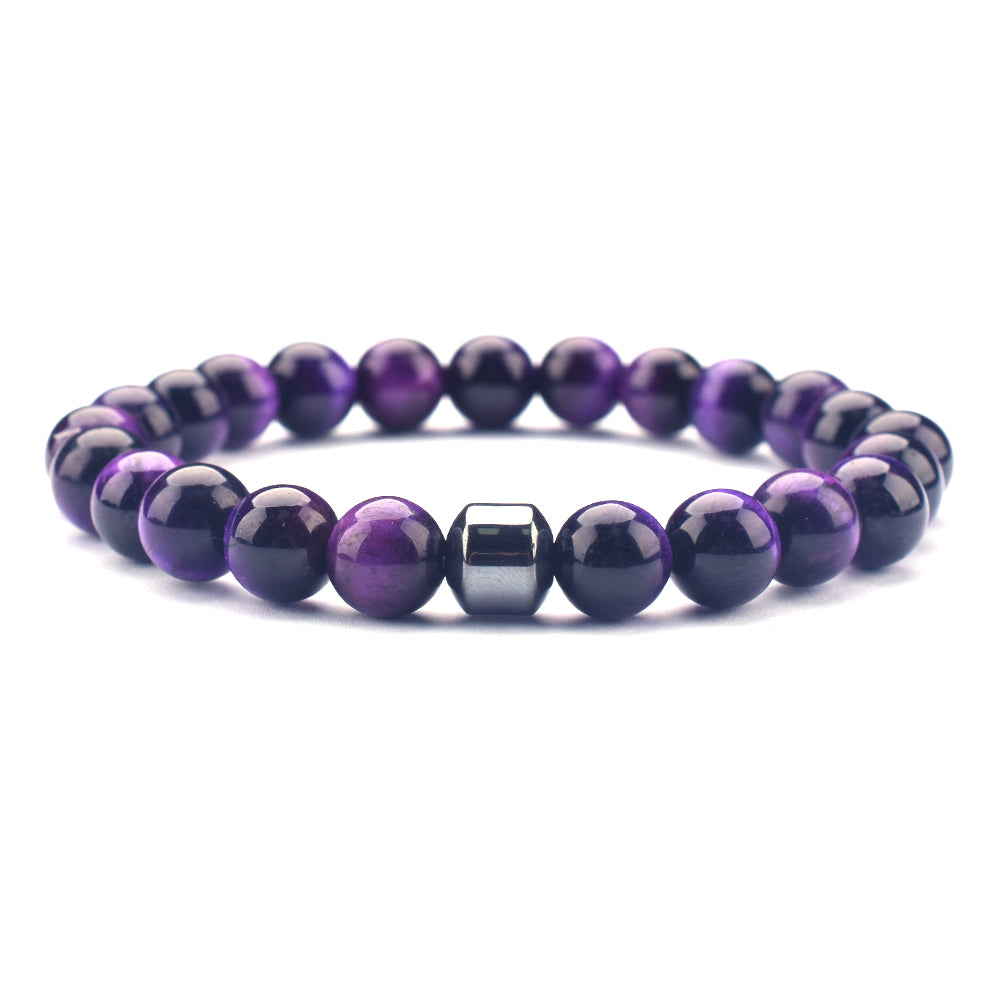 Amethyst Tiger Eye Aqate 8mm Stretch Bracelet