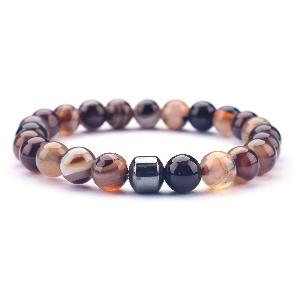 Dark Coffee Link Agate 8mm Stretch Bracelet